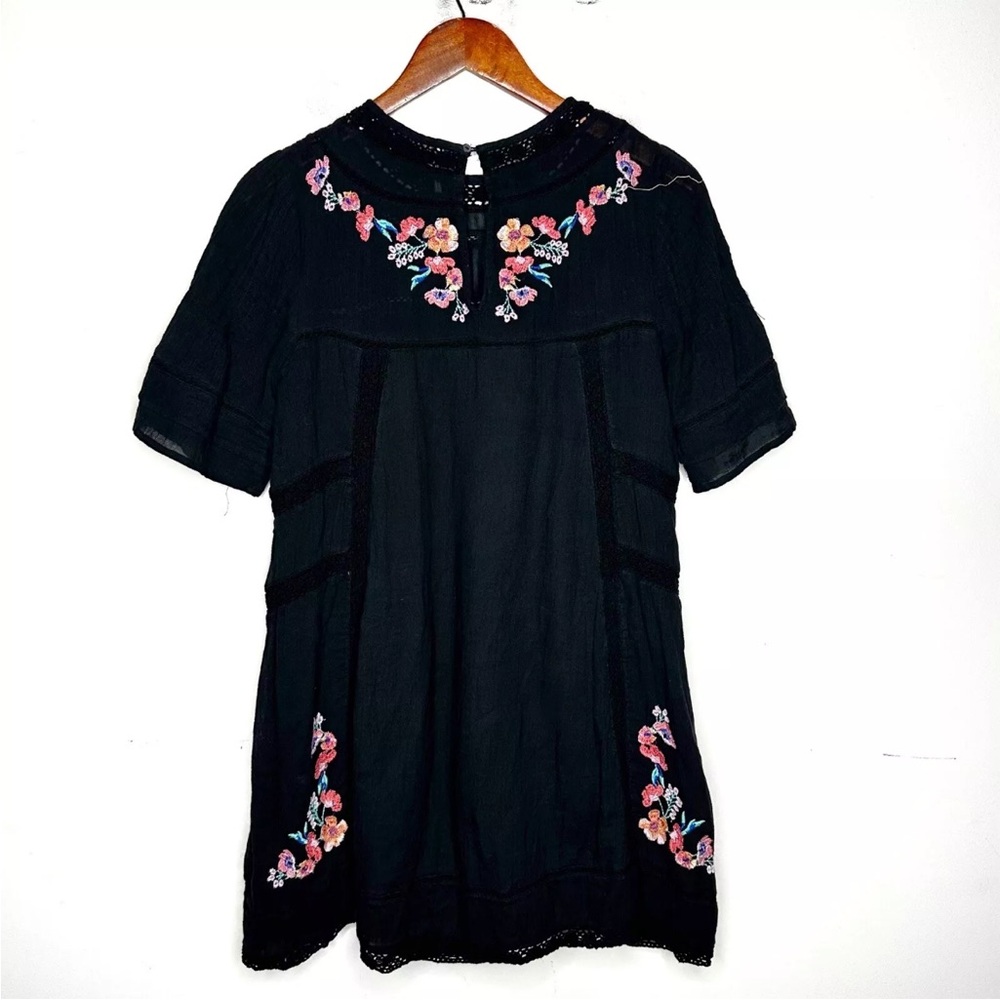 Free People Perfectly Victorian Black Embroidered Dress Short Sleeve - Picture 10 of 14